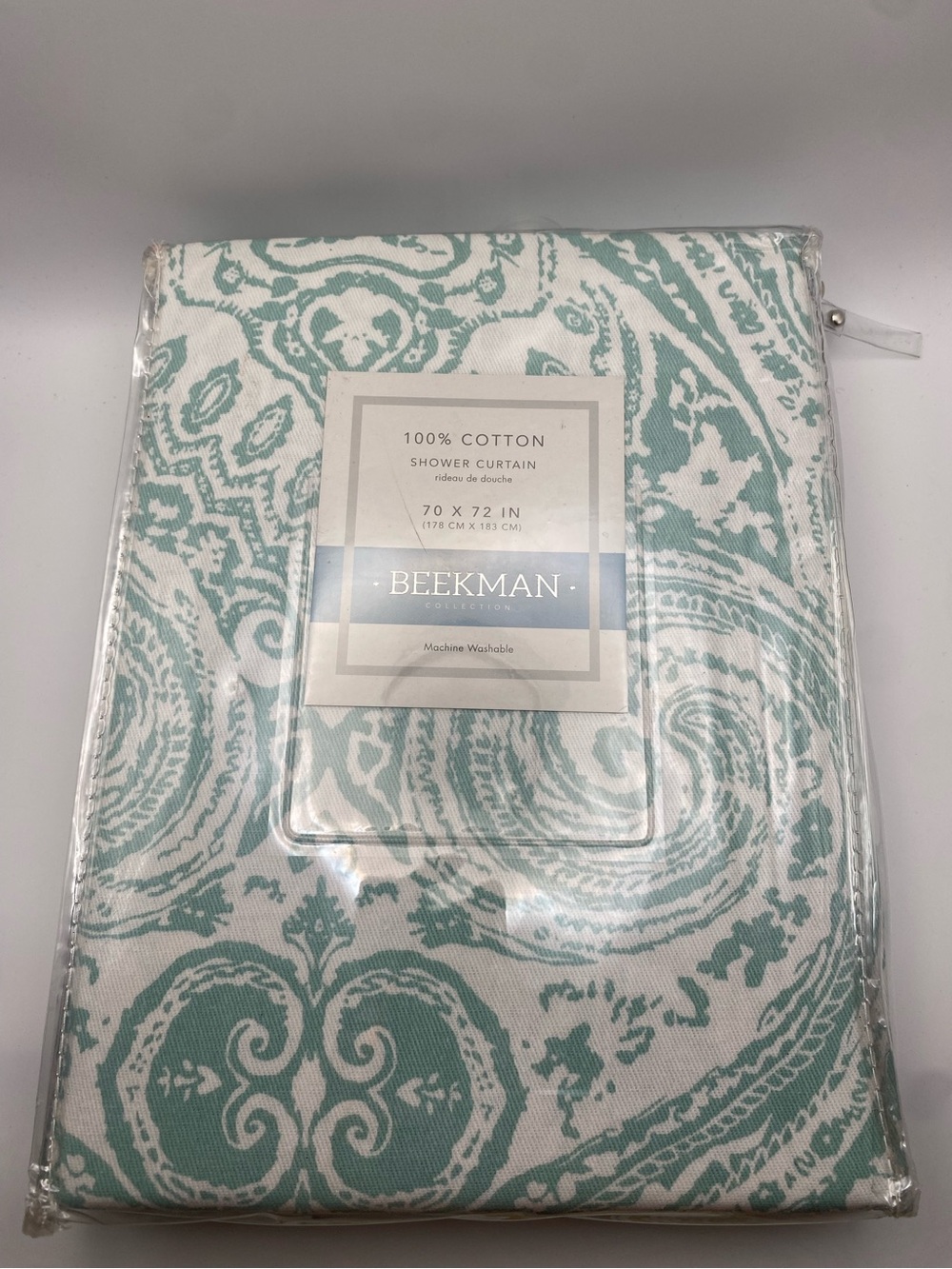 BEEKMAN Shower Curtain 100% Cotton 70x72 Seafoam Green/White Ikat Floral
